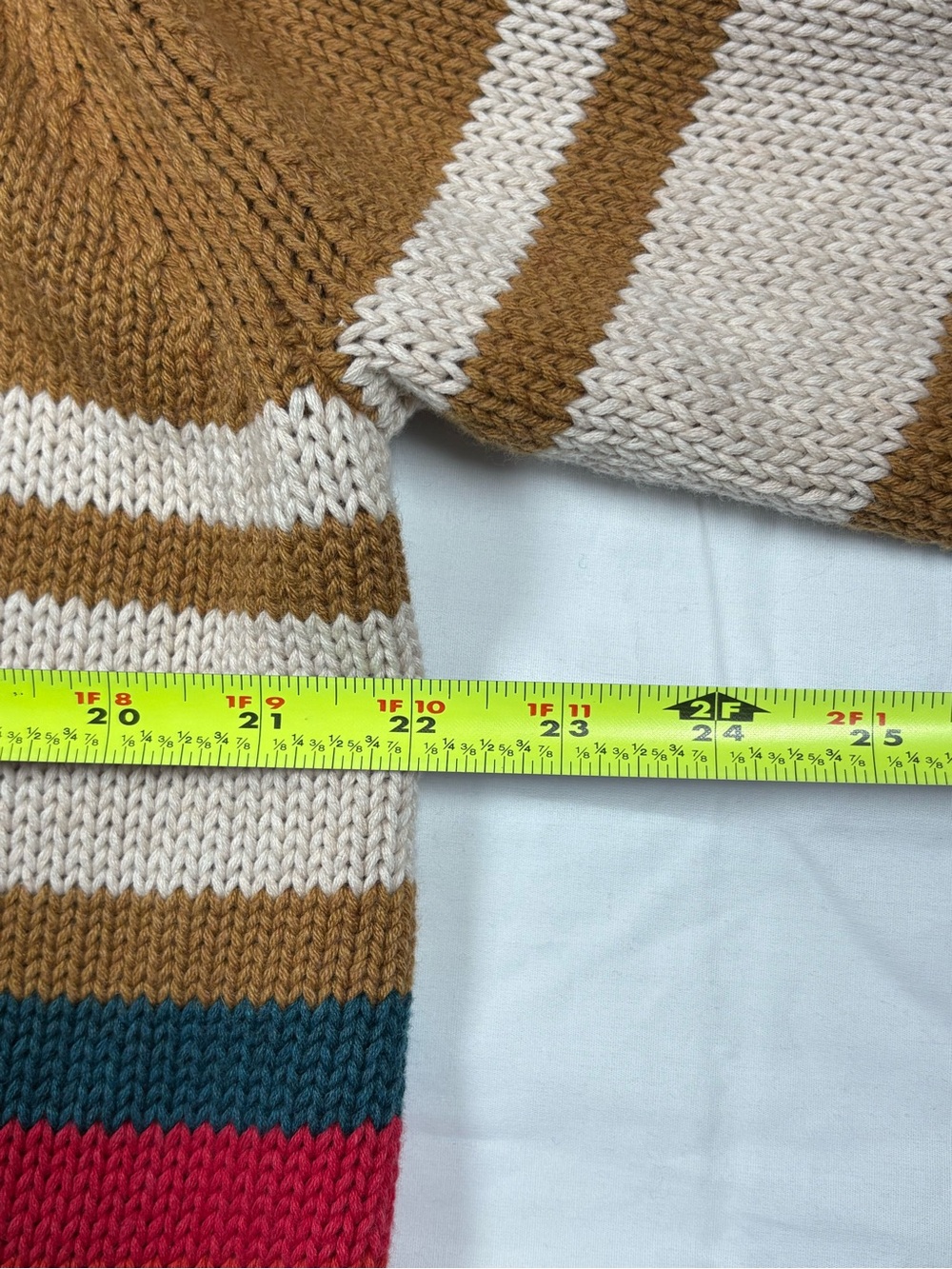 Pendleton Camel Shawl-Collar Cardigan with Red and Teal Stripe Accents - Picture 7 of 12